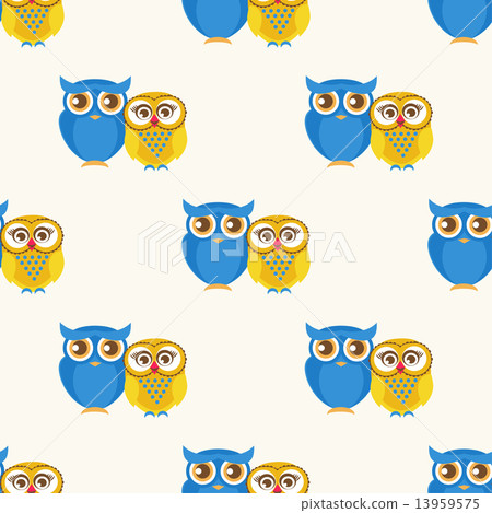 Cute seamless pattern with owls couple. Cute seamless pattern with owls couple. 13959575