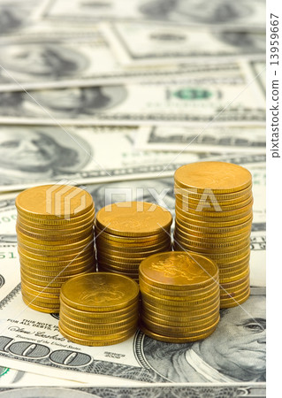 Stacks of coins on money 13959667