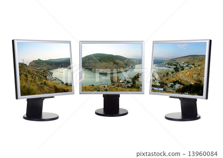Panorama of bay on computer screens 13960084