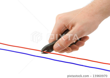 Hand, pliers and cable Hand, pliers and cable 13960970
