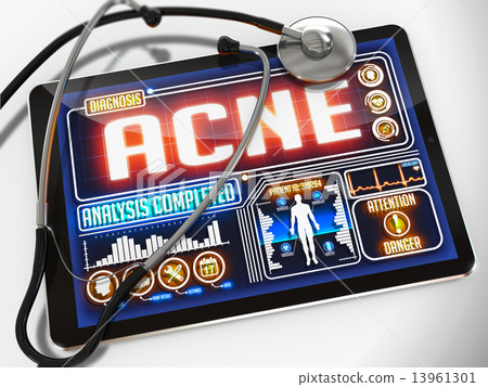 Acne on the Display of Medical Tablet. 13961301