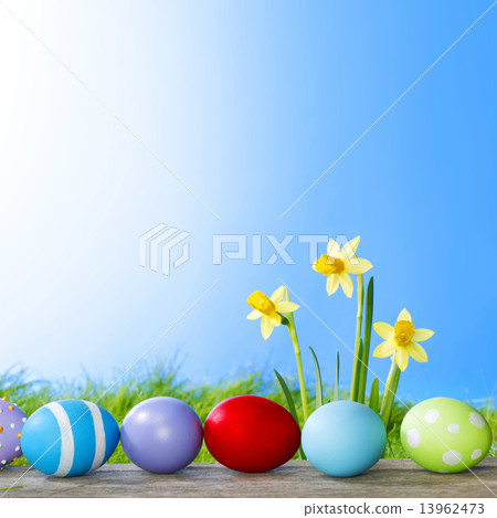 Yellow Flowers and easter eggs 13962473