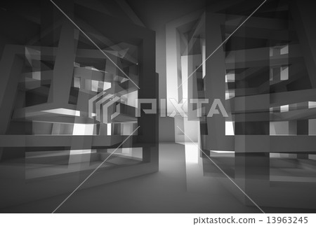 Abstract 3d black modern interior with reflections 13963245
