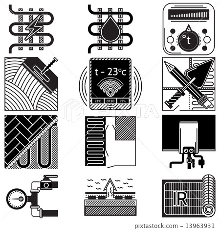 Black icons vector collection for underfloor heating Black icons vector collection for underfloor heating 13963931