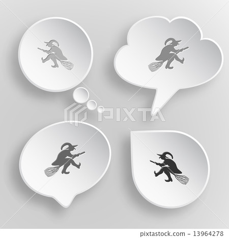 Witch. White flat vector buttons on gray background. 13964278