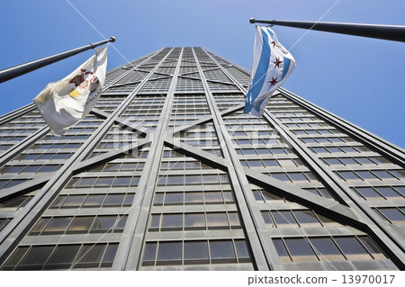 Hancock Tower and flags of Illinois and Chicago Hancock Tower and flags of Illinois and Chicago 13970017