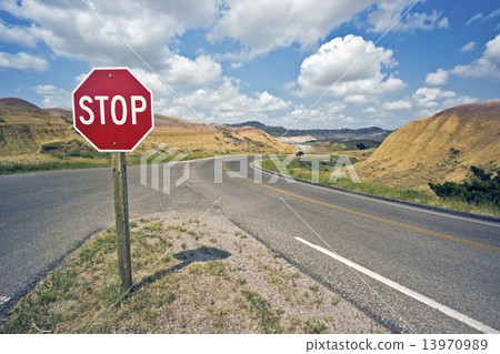 Stop sign in Badlands 13970989