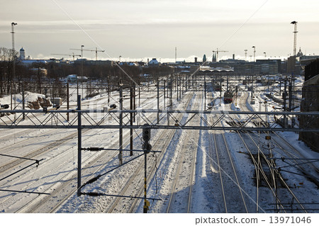 Railway tracks in downtown Helsinki 13971046