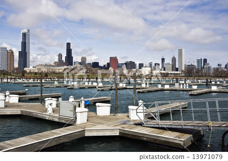 Chicago seen from empty marina Chicago seen from empty marina 13971079