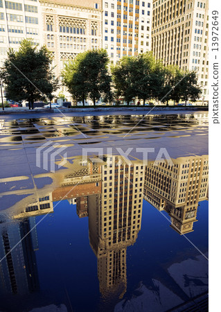 Reflection of Michigan Avenue buildings 13972649