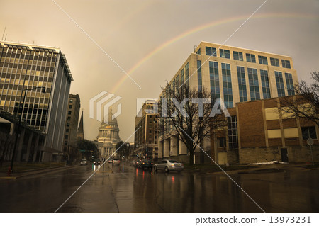 Double rainbow over State Capitol Building in Madison 13973231