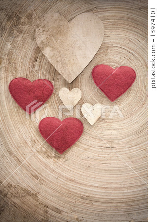 valentine's wooden hearts on a retro background 13974101
