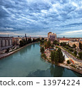 Vienna Danube Canal and the Herrmann beach bar at dusk 13974224