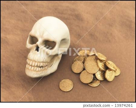 Gold coins and skull 13974261