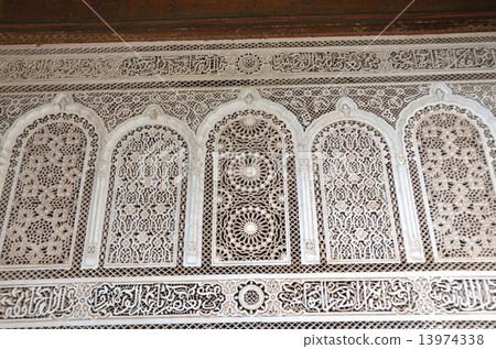 Window of Bahia Palace in Marrakesh, Atlas Cedar is precisely watermark carved 13974338