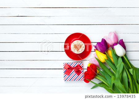 Cappuccino and gift box 13978435