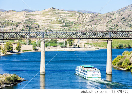 railway viaduct and cruise ship in Pocinho, Douro Valley, Portug 13979772