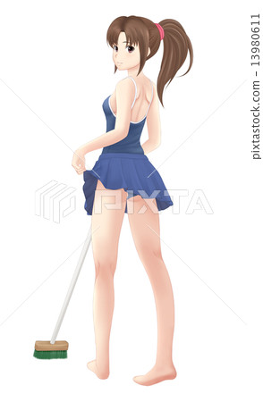 School girl high school sweeping 13980611