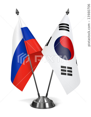 Russia and South Korea - Miniature Flags. 13980706