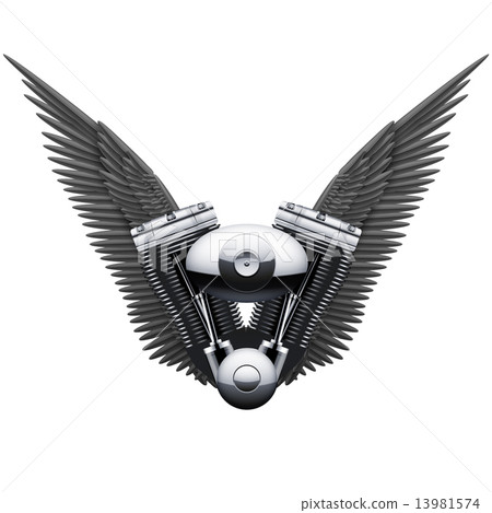Symbol of motorcycle engine with Black open wings 13981574