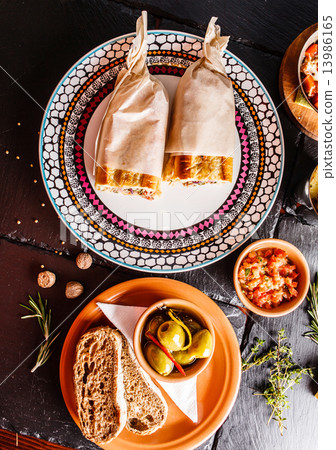 Spanish dinner cooked and served on the table 13986165