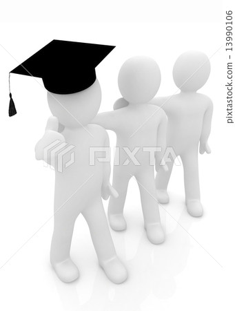 3d man in a graduation Cap with thumb up and 3d mans stand arms 3d man in a graduation Cap with thumb up and 3d mans stand arms 13990106