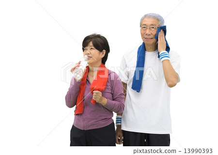 Sports image of white back senior couple Sports image of white back senior couple 13990393