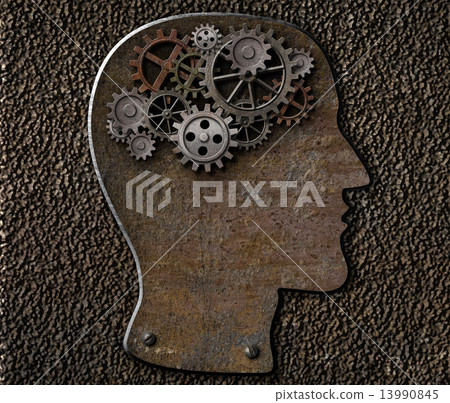 Metal brain gears and cogs. Mental illness, psychology, invention and idea concept. Metal brain gears and cogs. Mental illness, psychology, invention and idea concept. 13990845