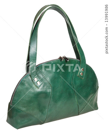 green leather woman's bag isolated 13991986