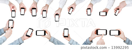 set of businessman hands with mobile phones set of businessman hands with mobile phones 13992295