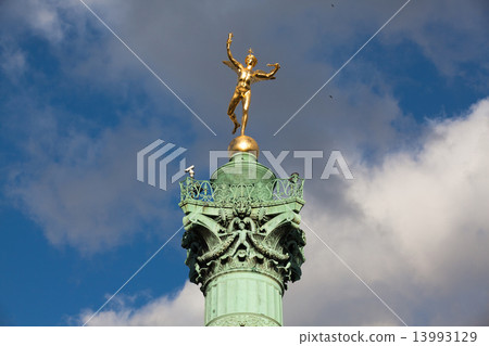 Gilded statue Genie de la Liberte at July Column Place de la Bastille is a square in Paris, where th 13993129