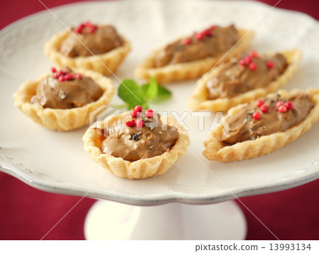 Coffee Cream Tart Assorted Cake Stand Version Red Background (Horizontal Position) 13993134