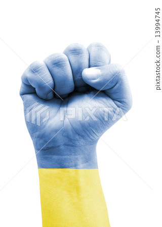 Ukraine Flag Fist Painted Isolated on White. 13994745