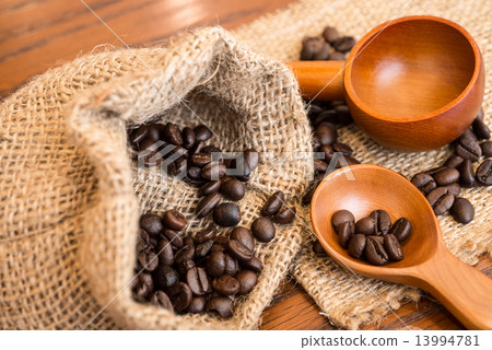 coffee beans in coffee bag made from burlap coffee beans in coffee bag made from burlap 13994781