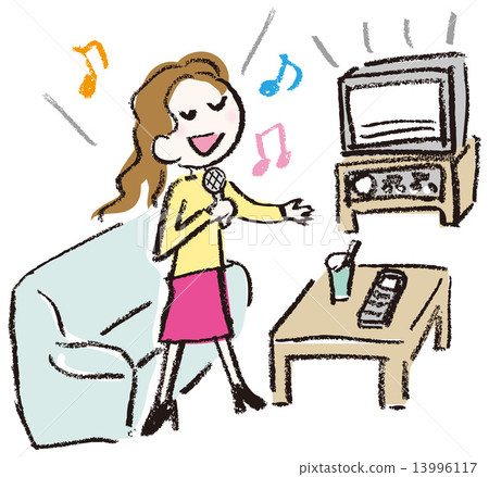 一個女人在卡拉OK唱歌 13996117