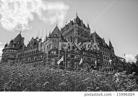 Quebec city castle in black and white 13996884