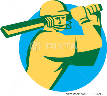 Cricket Player Batsman Batting Circle Retro 13996939