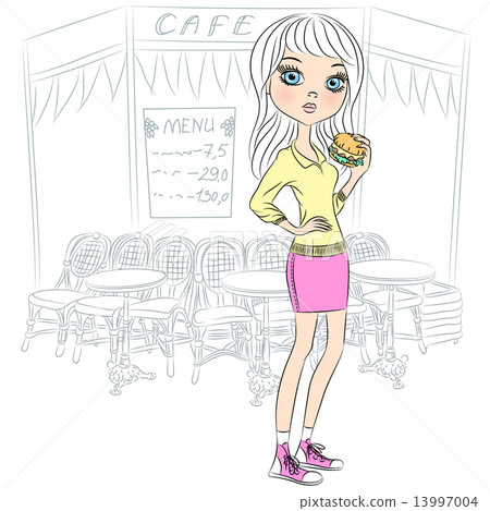 Vector beautiful fashion girl with popcorn Vector beautiful fashion girl with popcorn 13997004
