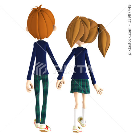 Students connecting hands 3D CG illustration material 13997449
