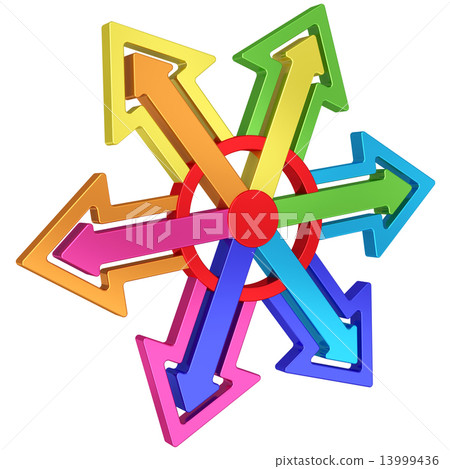 Colorful arrows of different directions with red center on white Colorful arrows of different directions with red center on white 13999436