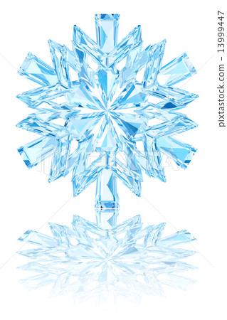 Light blue crystal snowflake on glossy white background 13999447