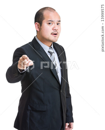 Angry businessman blame on others 13999575
