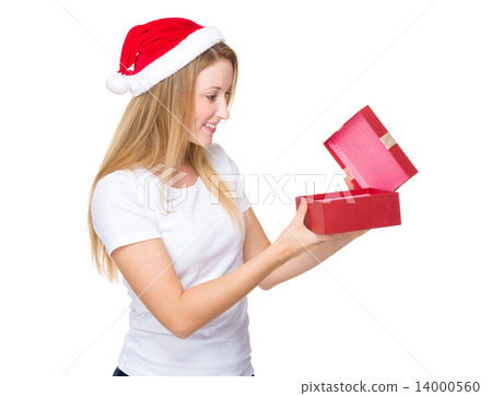 Xmas woman unwrapped with red present box Xmas woman unwrapped with red present box 14000560