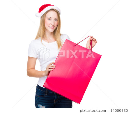Caucasian woman with red shopping bag 14000580
