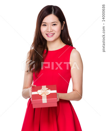 Asian woman hold with present box Asian woman hold with present box 14000686