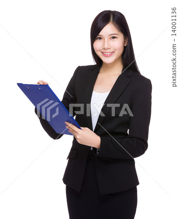 Business woman write on clipboard 14001136
