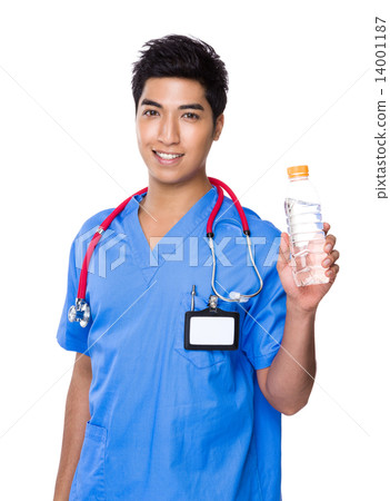 Doctor hold with water bottle Doctor hold with water bottle 14001187
