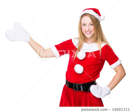 Christmas woman with open hand palm 14001311