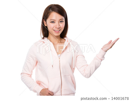 Woman with open hand palm Woman with open hand palm 14001678