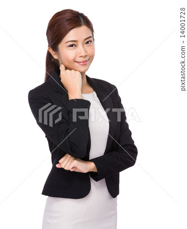Businesswoman with hand touch on her chin 14001728